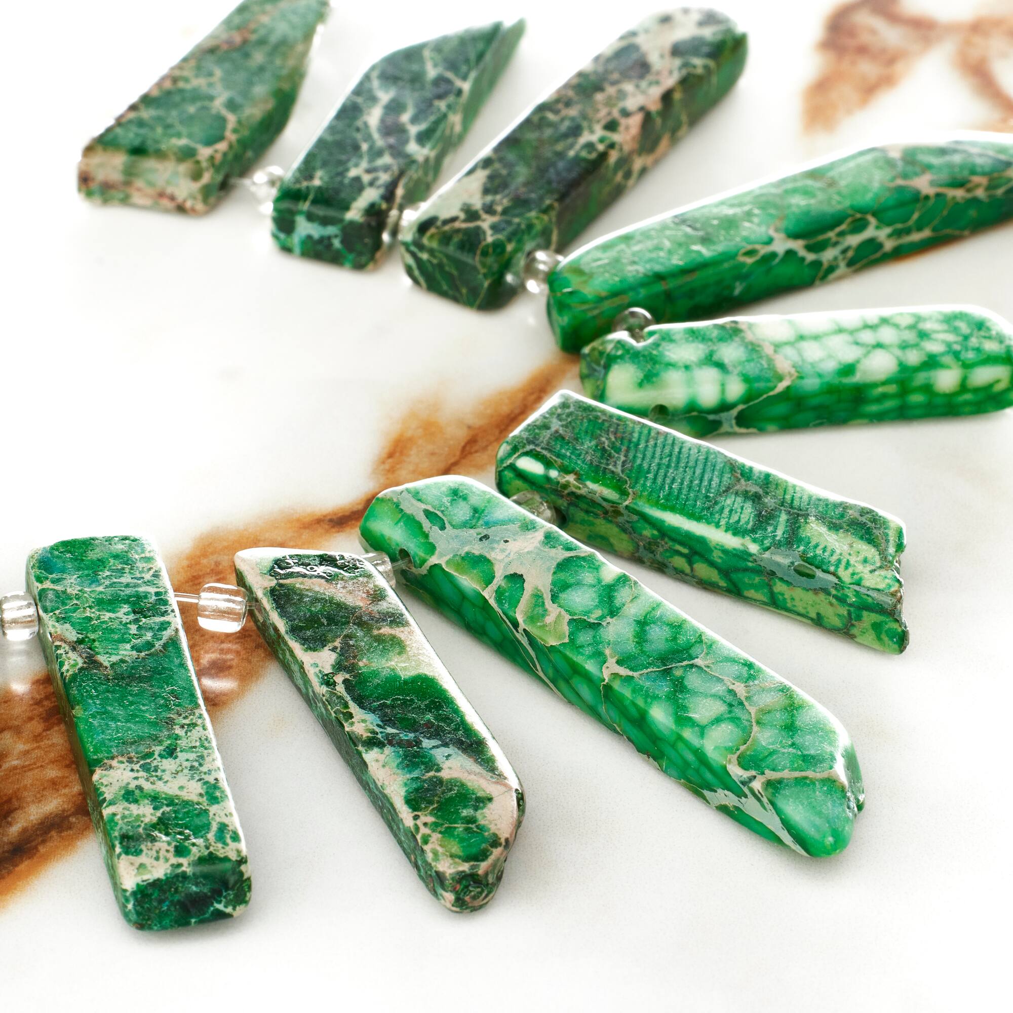 12 Pack: Green Dyed Imperial Jasper Stick Beads by Bead Landing™